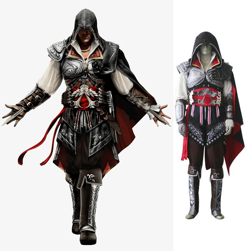 Ezio Auditore Da Firenze Cosplay Costumes Assassin Robes With Black Cape Outfits For Mens And