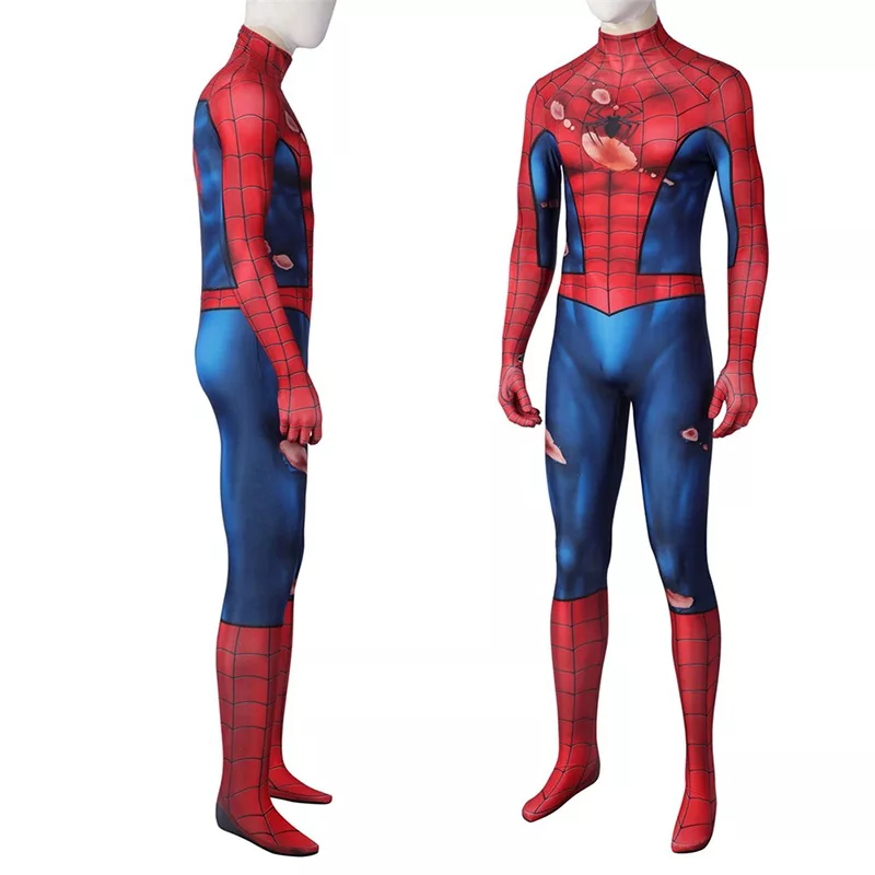 Peter Parker Cosplay Costumes, 3D Damaged Classic Suit Zentai Jumpsuit ...