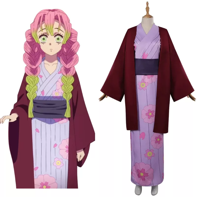 Mitsuri Kanroji Cosplay Costumes, Kimono Dress With Dark Red Coat ...