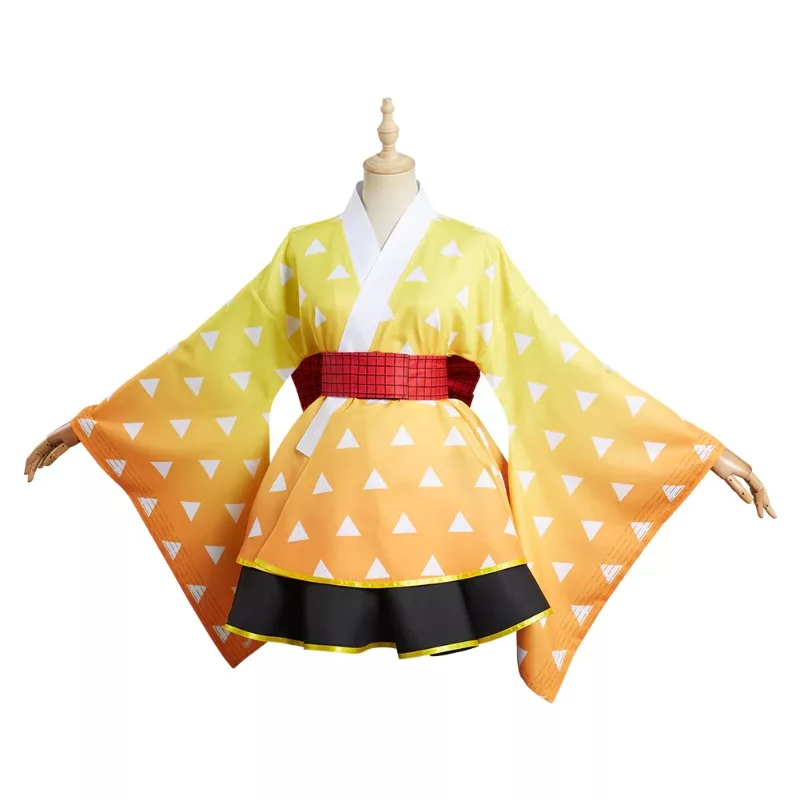 Zenitsu Agatsuma Cosplay Costumes, Kimono Dress with Red Bow Knot ...